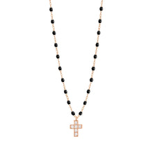 Gigi Clozeau - Cross Charm Classic Gigi Black diamond necklace, Rose Gold, 16.5"