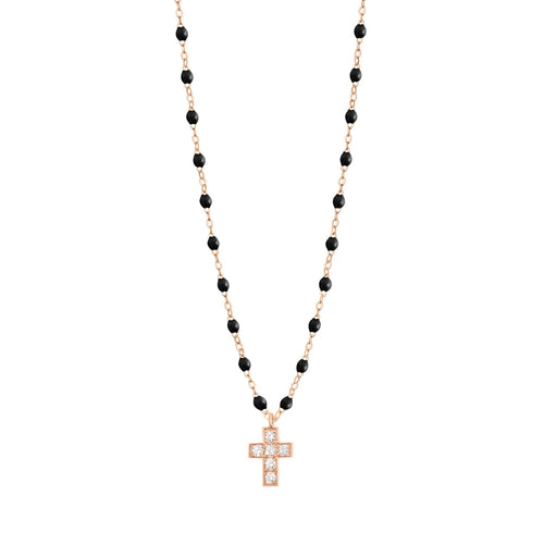 Gigi Clozeau - Cross Charm Classic Gigi Black diamond necklace, Rose Gold, 16.5