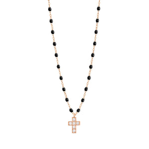 Gigi Clozeau - Cross Charm Classic Gigi Black diamond necklace, Rose Gold, 16.5"