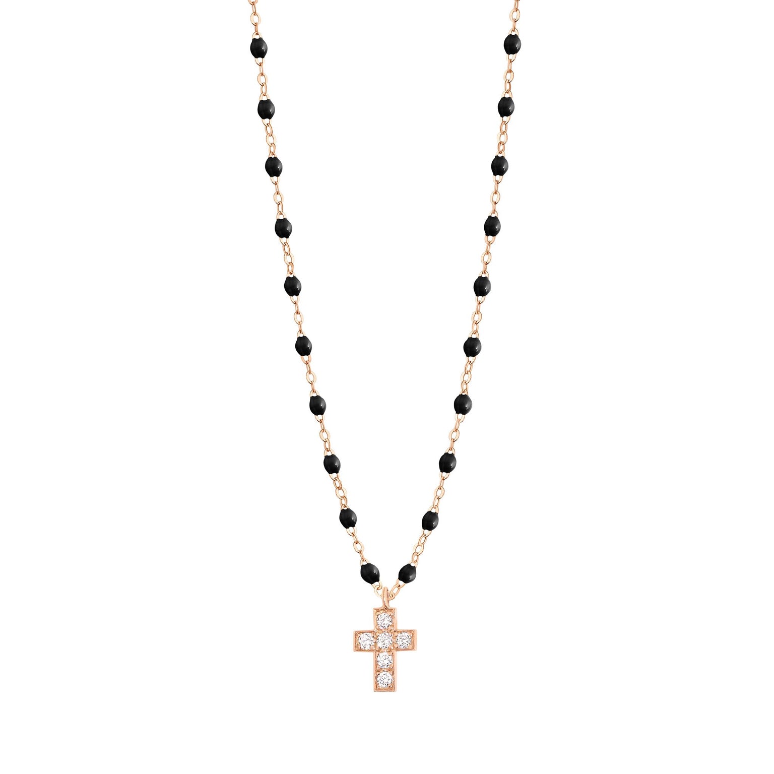 Cross Charm Classic Gigi Black diamond necklace Rose Gold 16.5