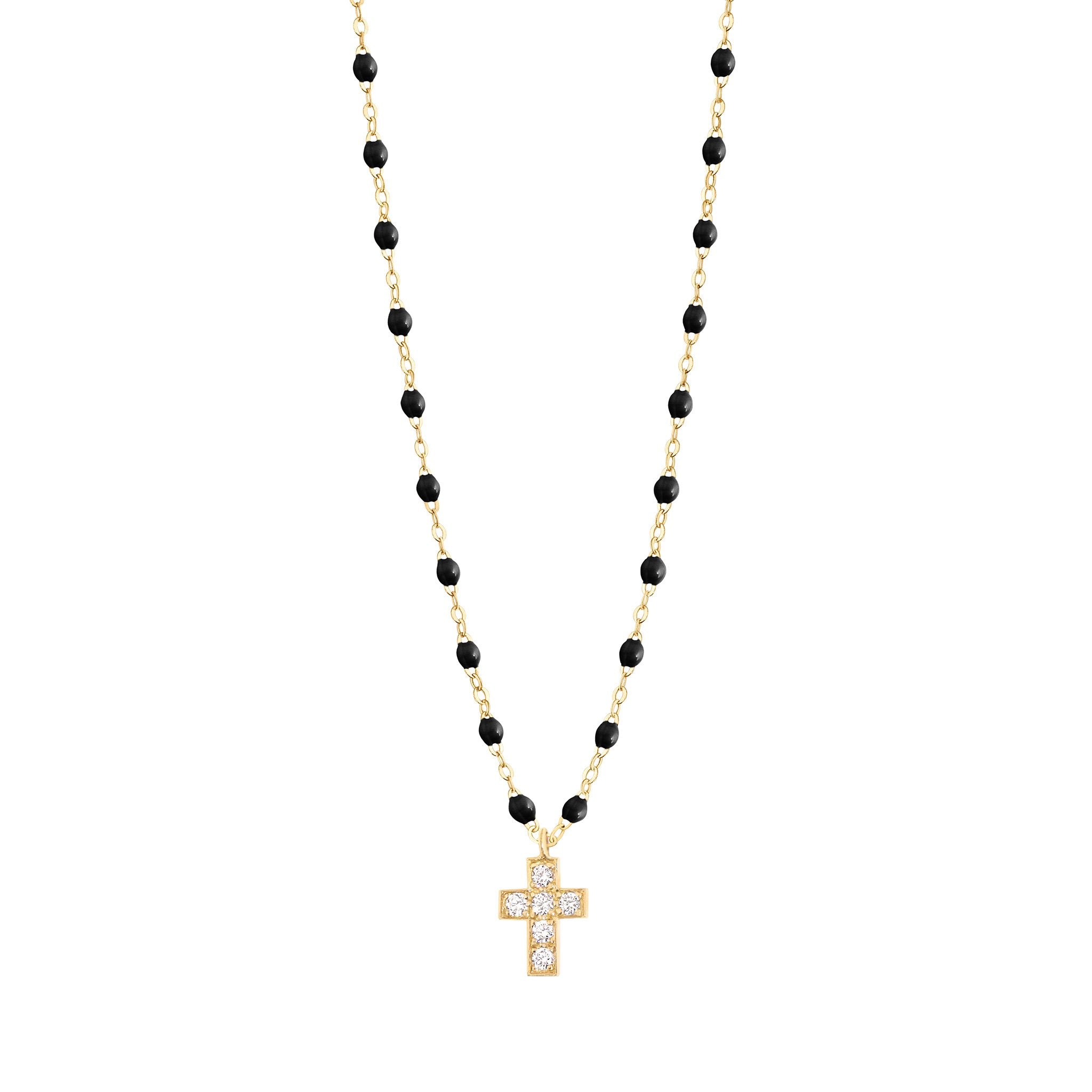 Gigi Clozeau - Cross Charm Classic Gigi Black diamond necklace, Yellow Gold, 16.5"
