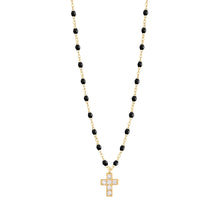 Gigi Clozeau - Cross Charm Classic Gigi Black diamond necklace, Yellow Gold, 16.5"