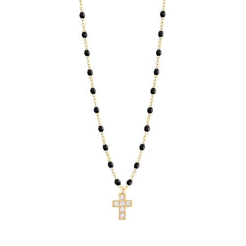 Gigi Clozeau - Cross Charm Classic Gigi Black diamond necklace, Yellow Gold, 16.5