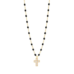 Gigi Clozeau - Cross Charm Classic Gigi Black diamond necklace, Yellow Gold, 16.5"