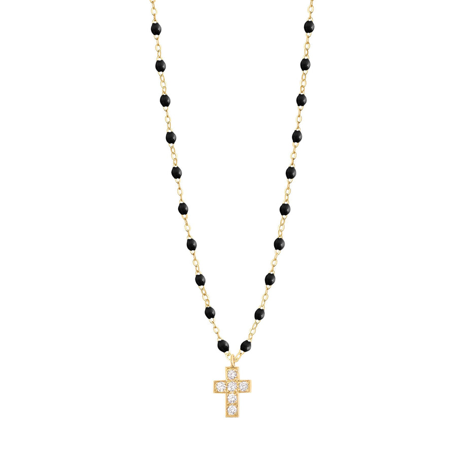 Gigi Clozeau - Cross Charm Classic Gigi Black diamond necklace, Yellow Gold, 16.5