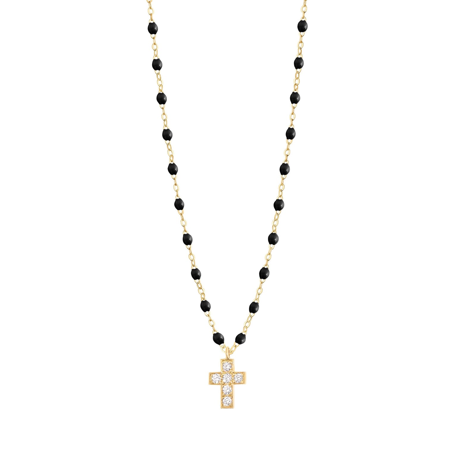 Gigi Clozeau - Cross Charm Classic Gigi Black diamond necklace, Yellow Gold, 16.5"