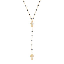 Gigi Clozeau - Cross Charm Classic Gigi Black diamond rosary, Yellow Gold, 16.5"