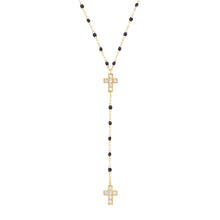 Gigi Clozeau - Cross Charm Classic Gigi Black diamond rosary, Yellow Gold, 16.5"