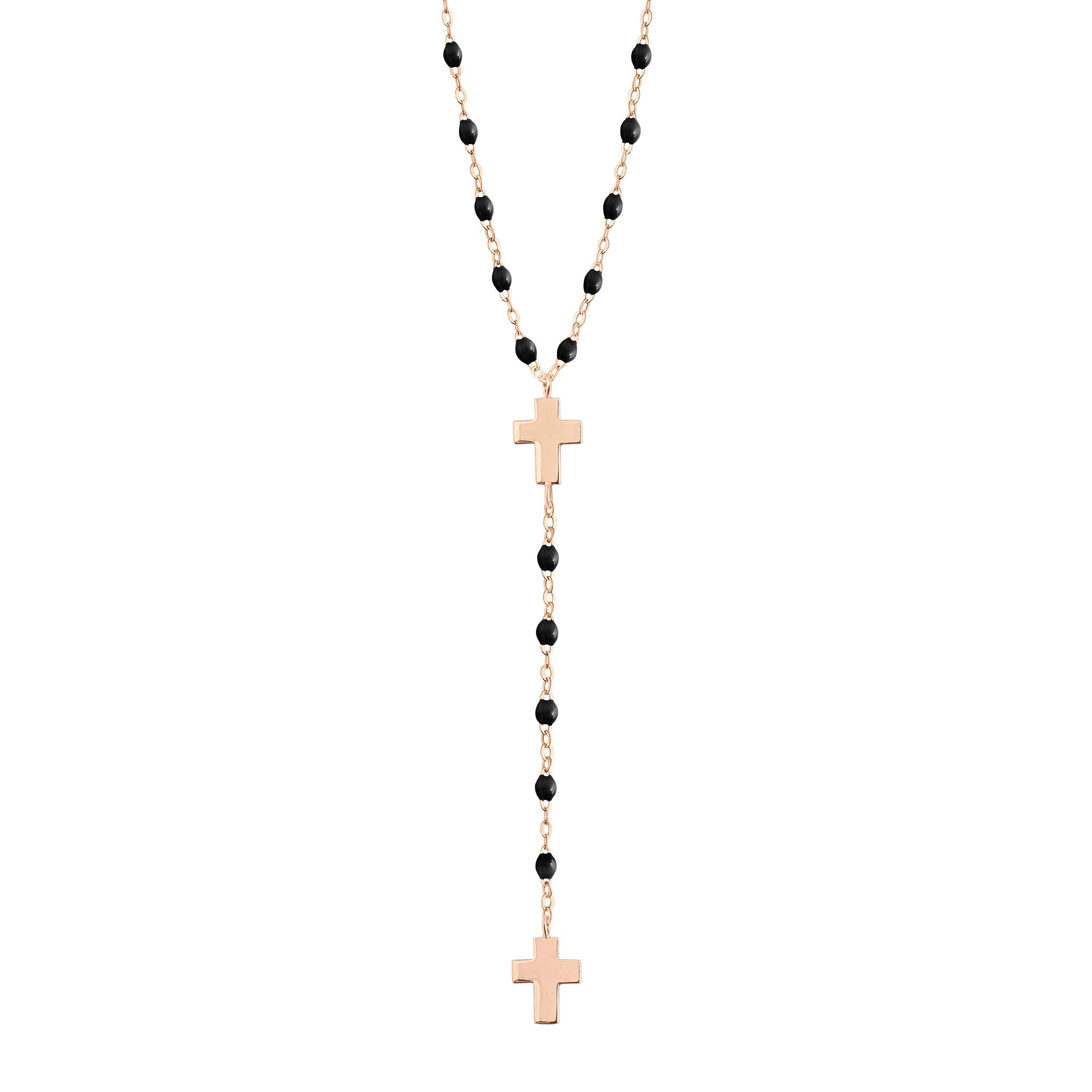 Gigi Clozeau - Cross Charm Classic Gigi Black rosary, Rose Gold, 16.5"