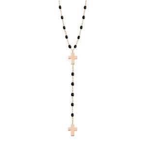 Gigi Clozeau - Cross Charm Classic Gigi Black rosary, Rose Gold, 16.5"