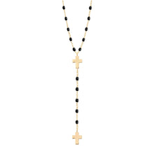 Gigi Clozeau - Cross Charm Classic Gigi Black rosary, Yellow Gold, 16.5"