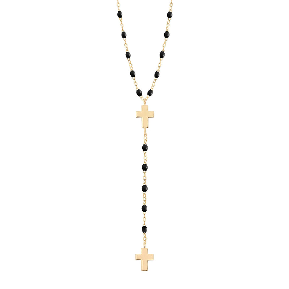 Gigi Clozeau - Cross Charm Classic Gigi Black rosary, Yellow Gold, 16.5