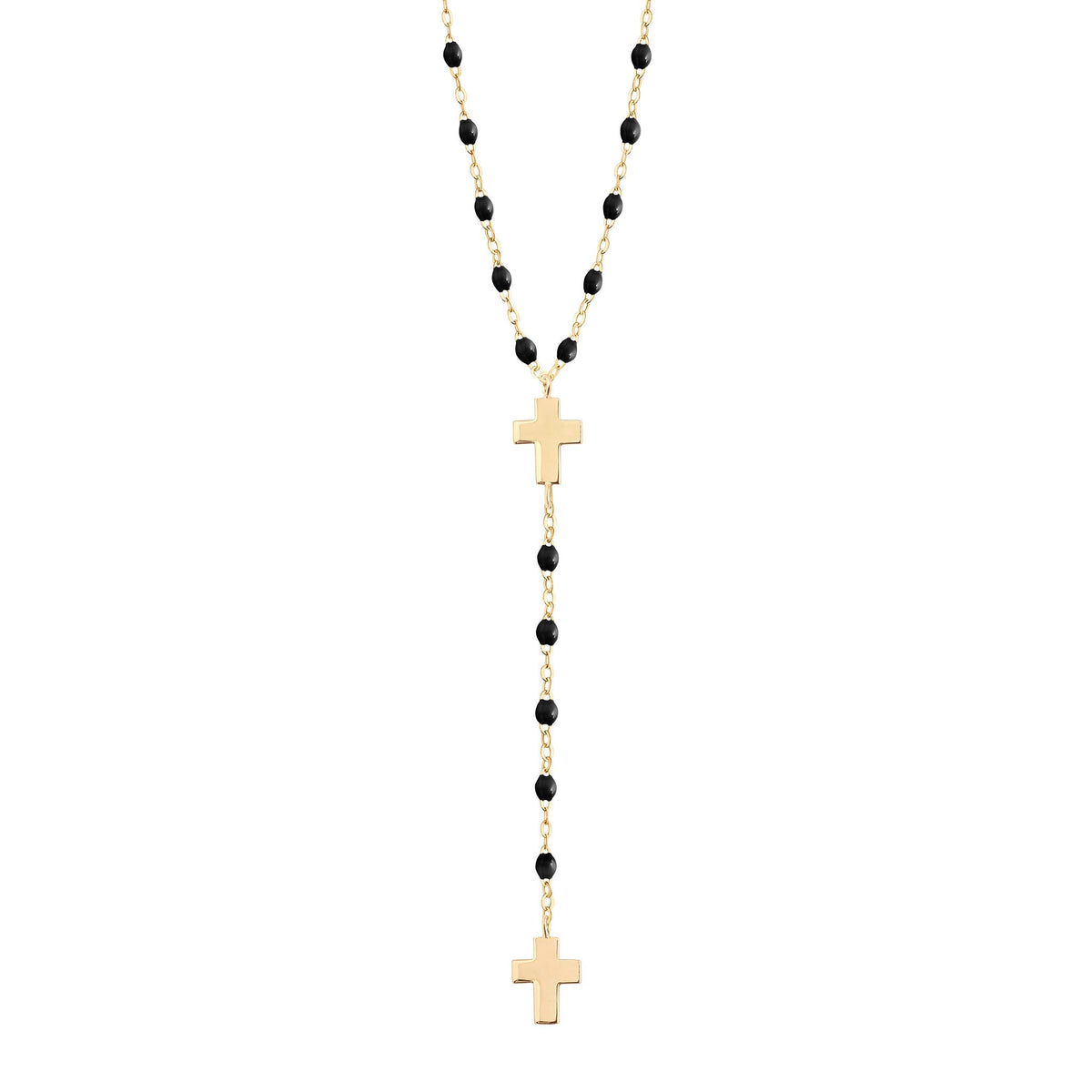 Cross Charm Classic Gigi Black rosary, Yellow Gold, 16.5