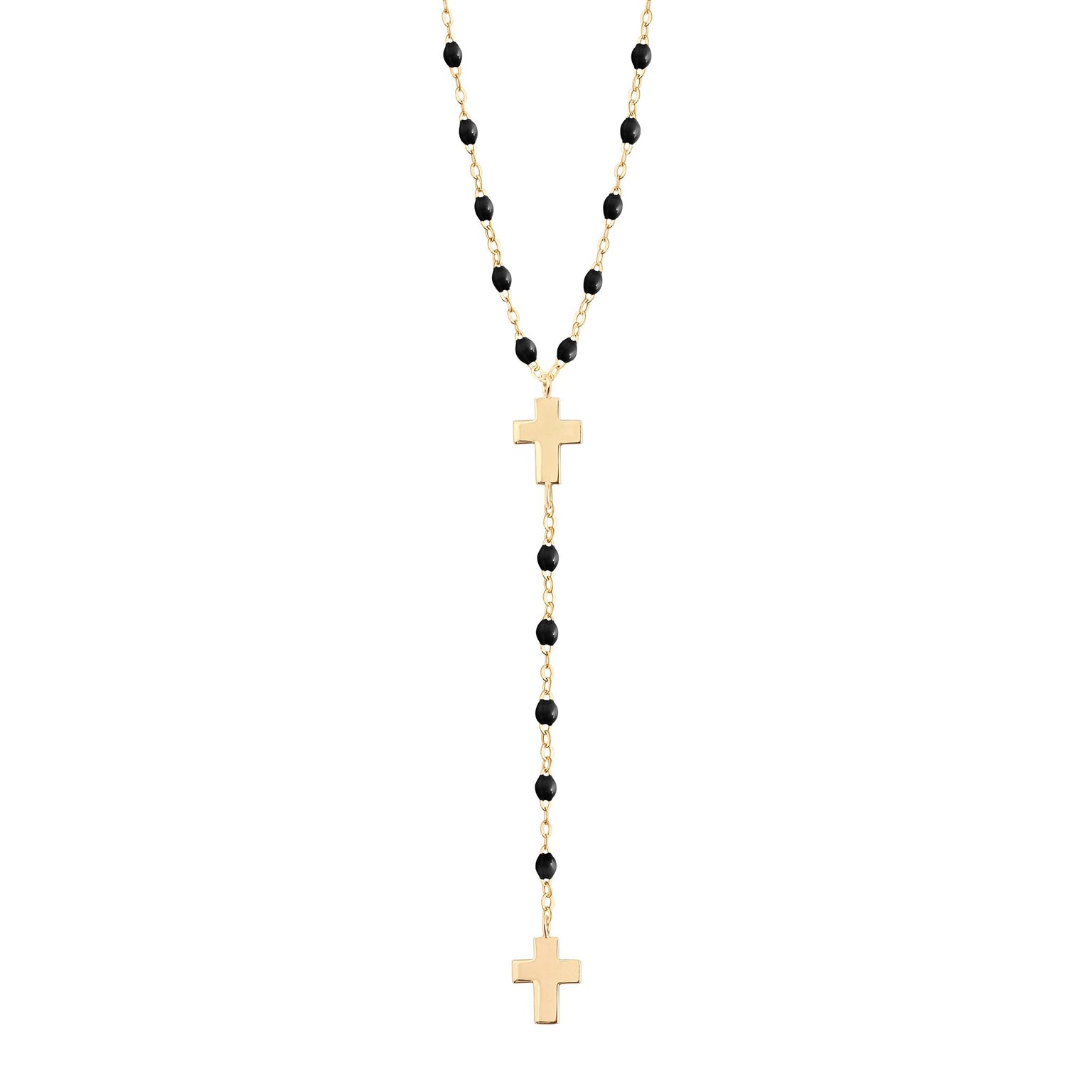 Gigi Clozeau - Cross Charm Classic Gigi Black rosary, Yellow Gold, 16.5"