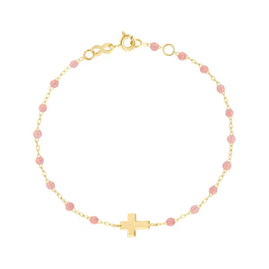 Gigi Clozeau - Cross Charm Classic Gigi Blush bracelet, Yellow Gold, 6.7"