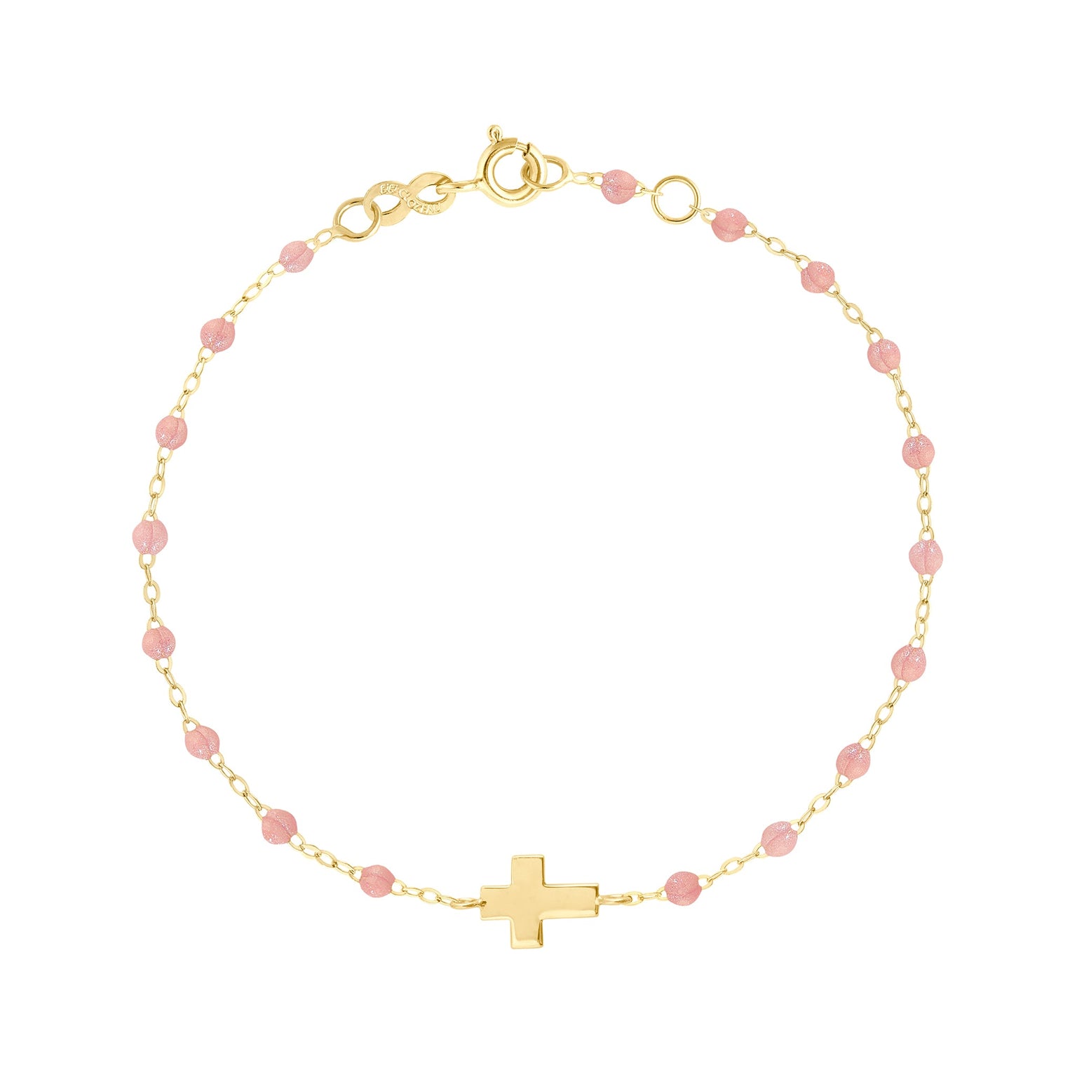 Gigi Clozeau - Cross Charm Classic Gigi Blush bracelet, Yellow Gold, 6.7"