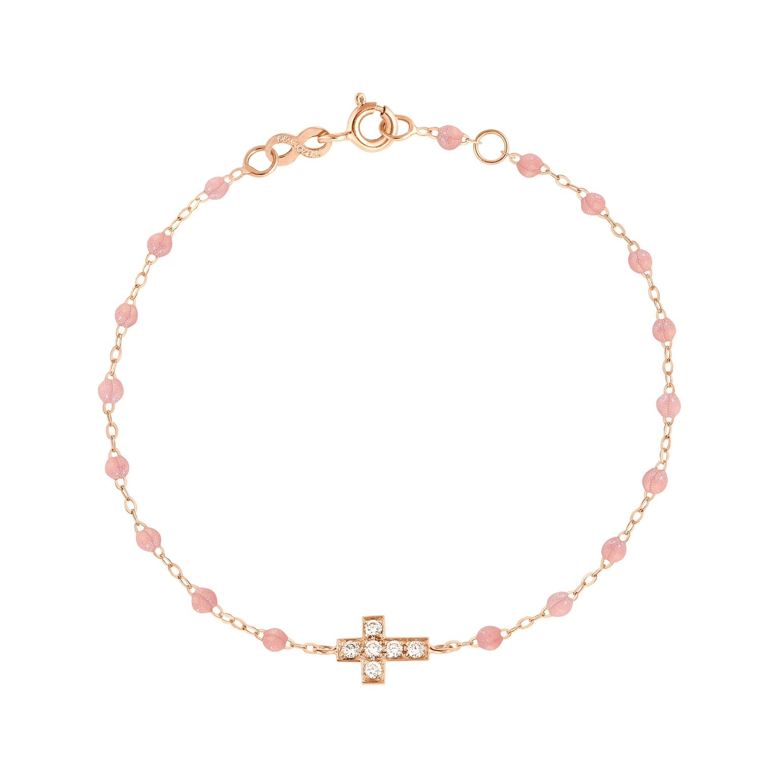 Gigi Clozeau - Cross Charm Classic Gigi Blush diamond bracelet, Rose Gold, 6.7"