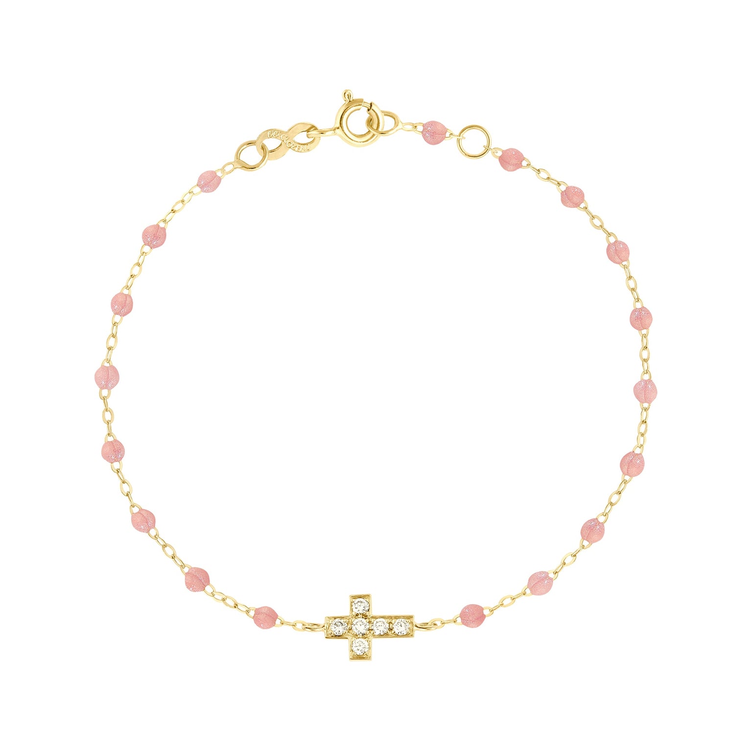 Gigi Clozeau - Cross Charm Classic Gigi Blush diamond bracelet, Yellow Gold, 6.7"