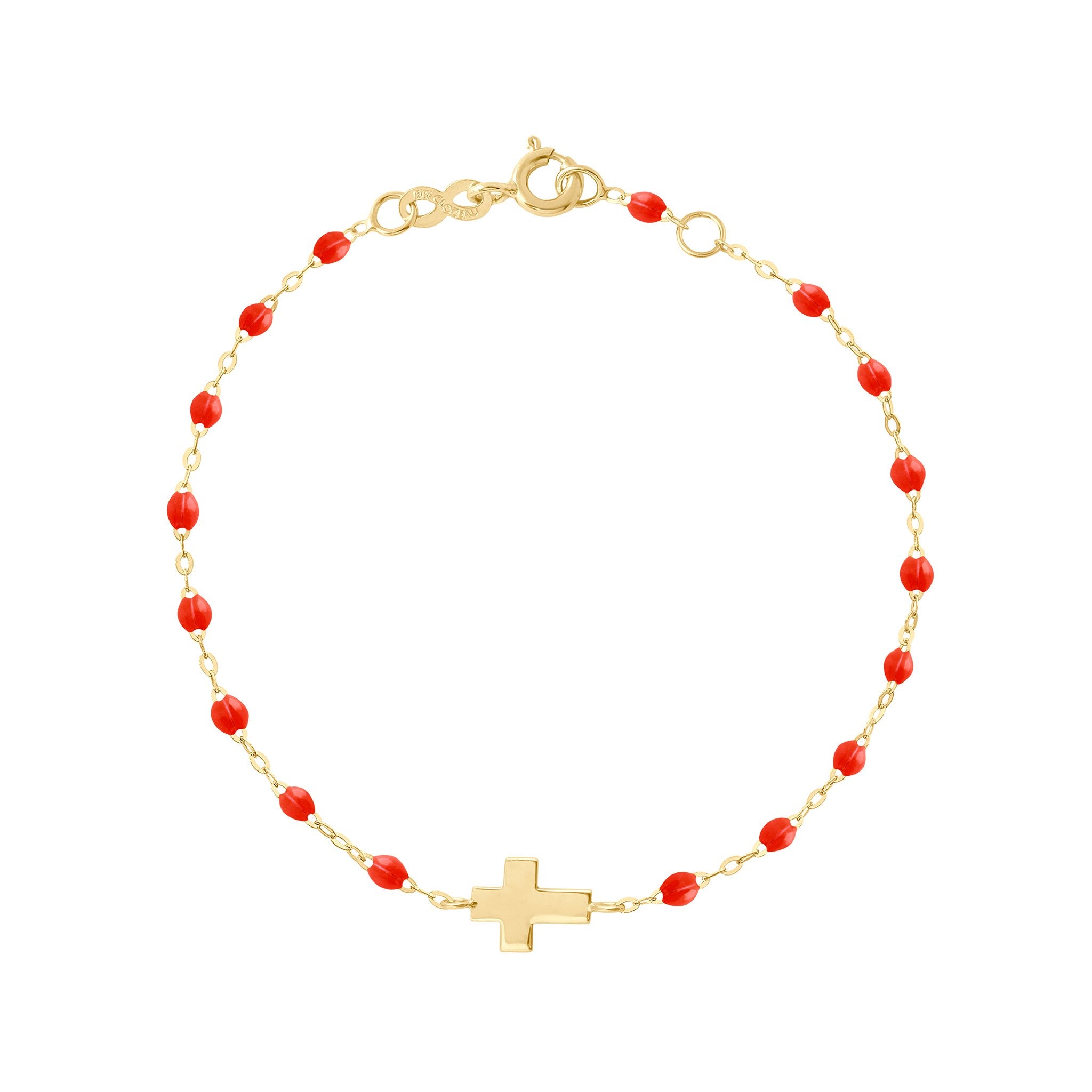 Gigi Clozeau - Cross Charm Classic Gigi Coral bracelet, Yellow Gold, 6.7"