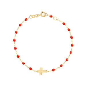 Gigi Clozeau - Cross Charm Classic Gigi Coral bracelet, Yellow Gold, 6.7"