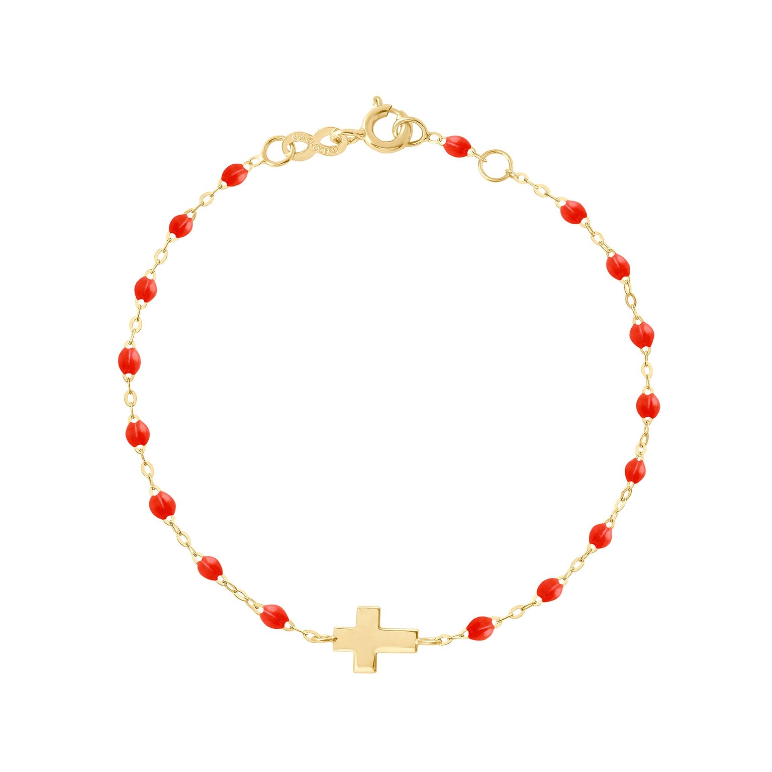 Gigi Clozeau - Cross Charm Classic Gigi Coral bracelet, Yellow Gold, 6.7"