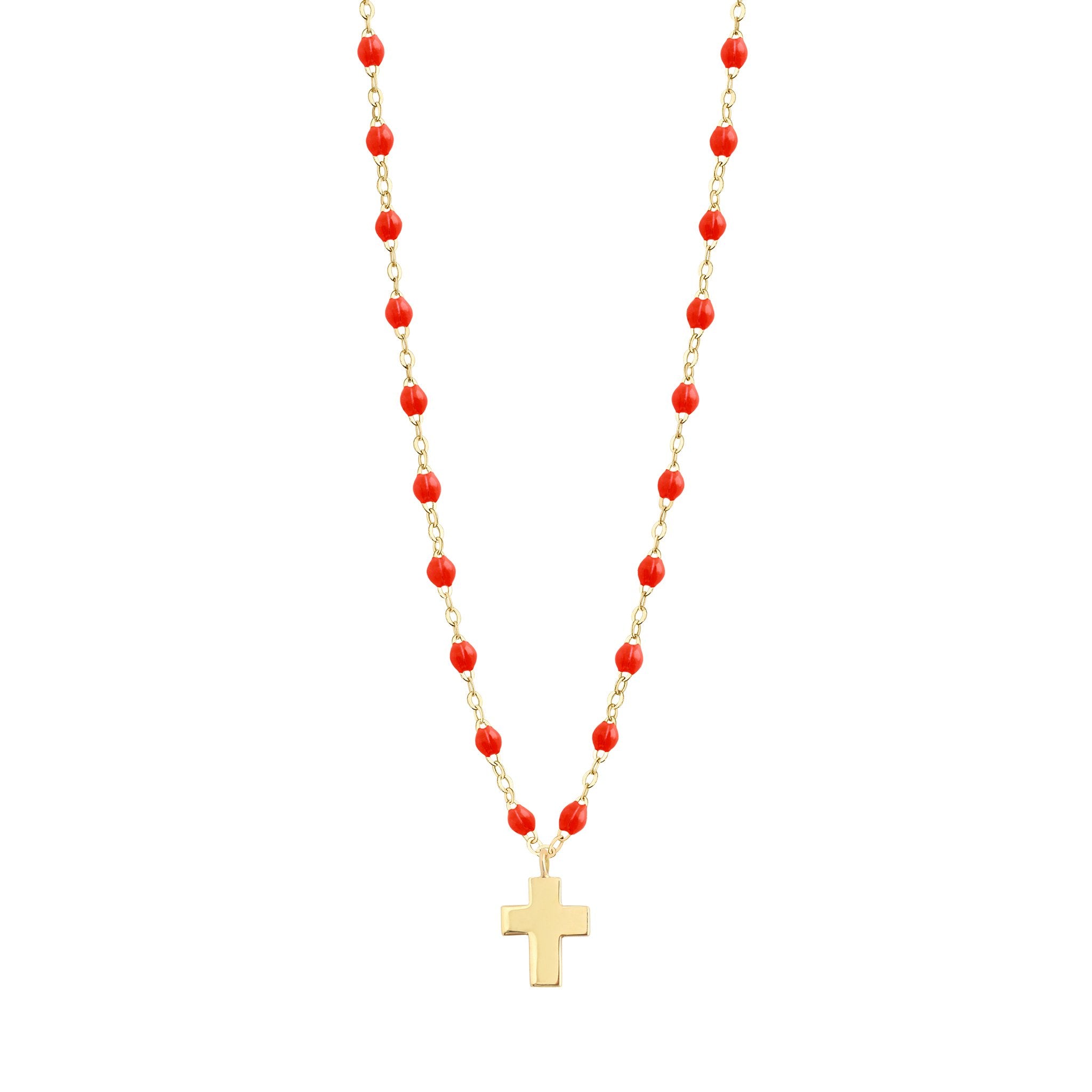 Gigi Clozeau - Cross Charm Classic Gigi Coral necklace, Yellow Gold, 16.5"