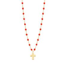 Gigi Clozeau - Cross Charm Classic Gigi Coral necklace, Yellow Gold, 16.5"