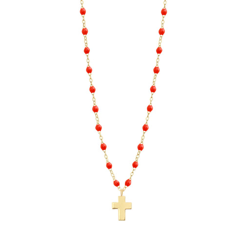 Gigi Clozeau - Cross Charm Classic Gigi Coral necklace, Yellow Gold, 16.5