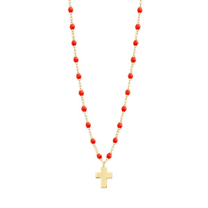 Gigi Clozeau - Cross Charm Classic Gigi Coral necklace, Yellow Gold, 16.5"