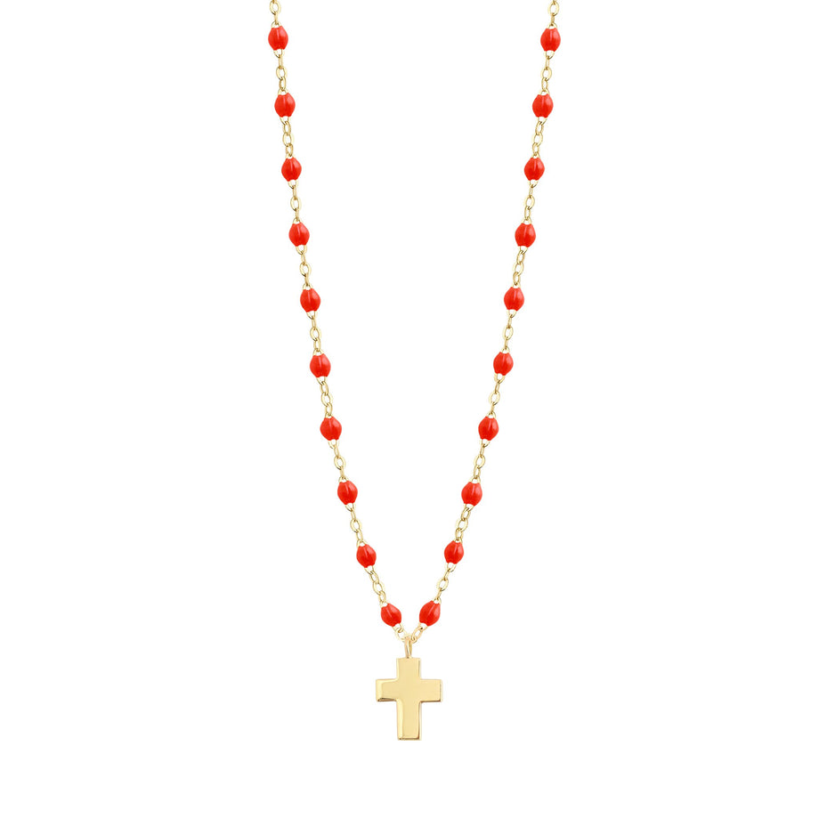 Gigi Clozeau - Cross Charm Classic Gigi Coral necklace, Yellow Gold, 16.5