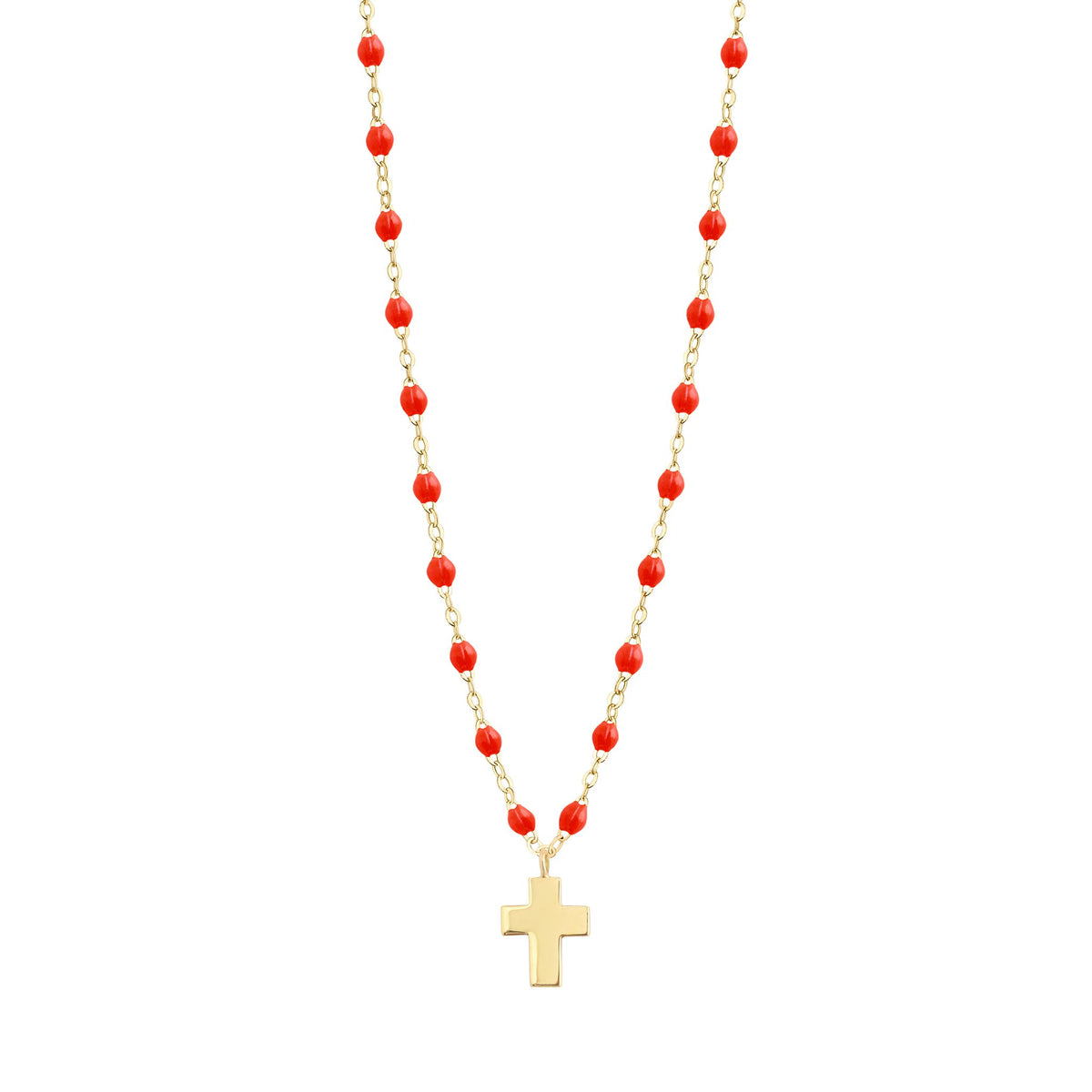 Cross Charm Classic Gigi Coral necklace, Yellow Gold, 16.5