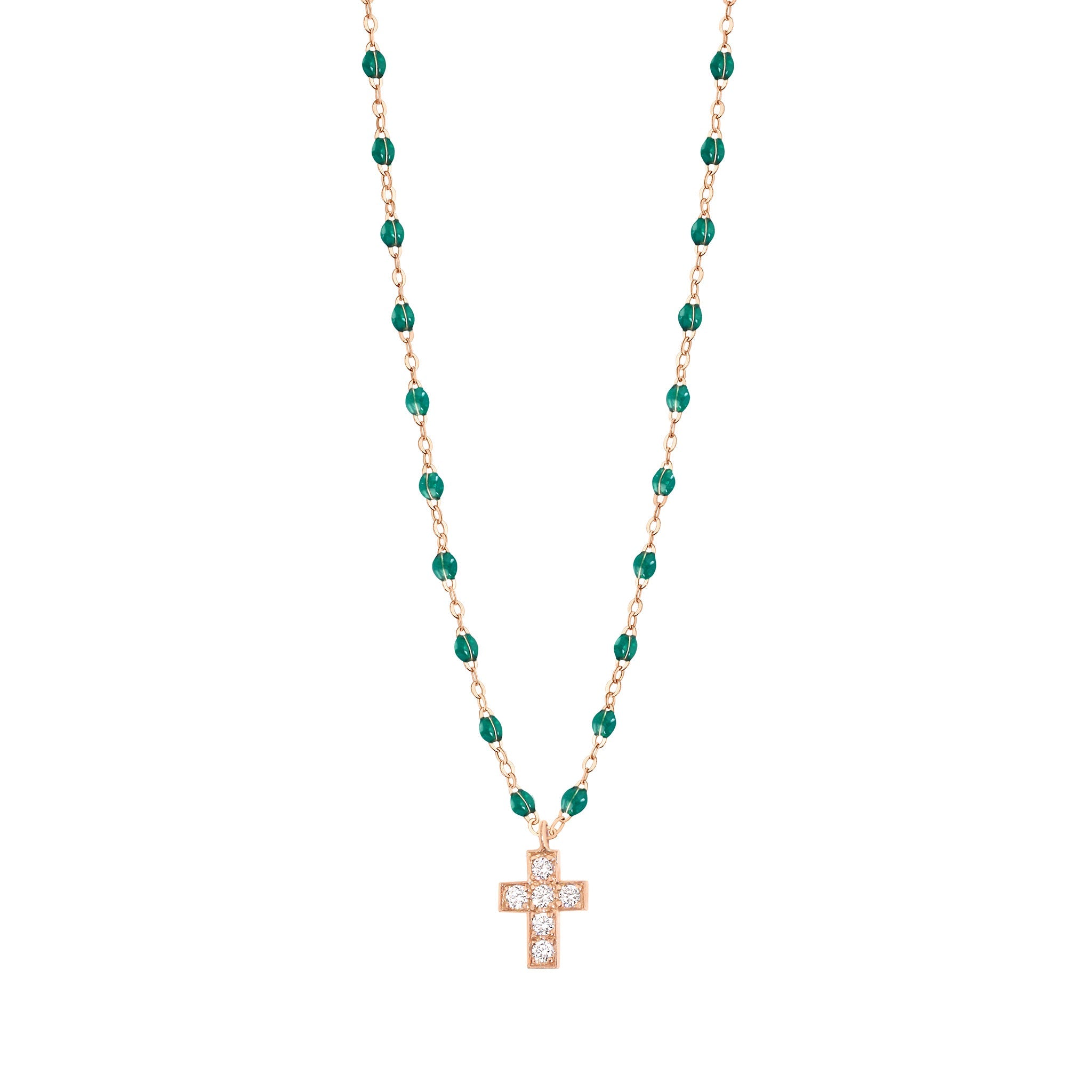 Gigi Clozeau - Cross Charm Classic Gigi Emerald diamond necklace, Rose Gold, 16.5"