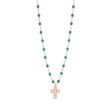 Gigi Clozeau - Cross Charm Classic Gigi Emerald diamond necklace, Rose Gold, 16.5"