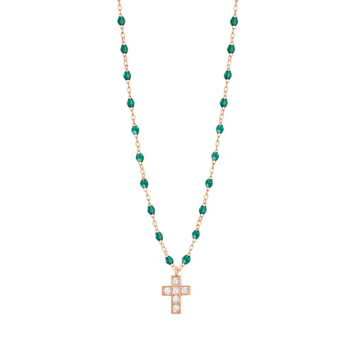 Gigi Clozeau - Cross Charm Classic Gigi Emerald diamond necklace, Rose Gold, 16.5