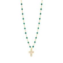Gigi Clozeau - Cross Charm Classic Gigi Emerald diamond necklace, Yellow Gold, 16.5"