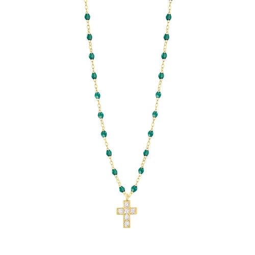 Gigi Clozeau - Cross Charm Classic Gigi Emerald diamond necklace, Yellow Gold, 16.5