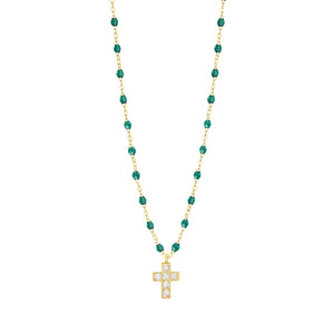 Gigi Clozeau - Cross Charm Classic Gigi Emerald diamond necklace, Yellow Gold, 16.5"