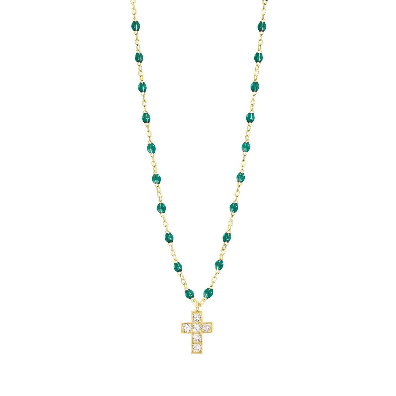 Gigi Clozeau - Cross Charm Classic Gigi Emerald diamond necklace, Yellow Gold, 16.5"