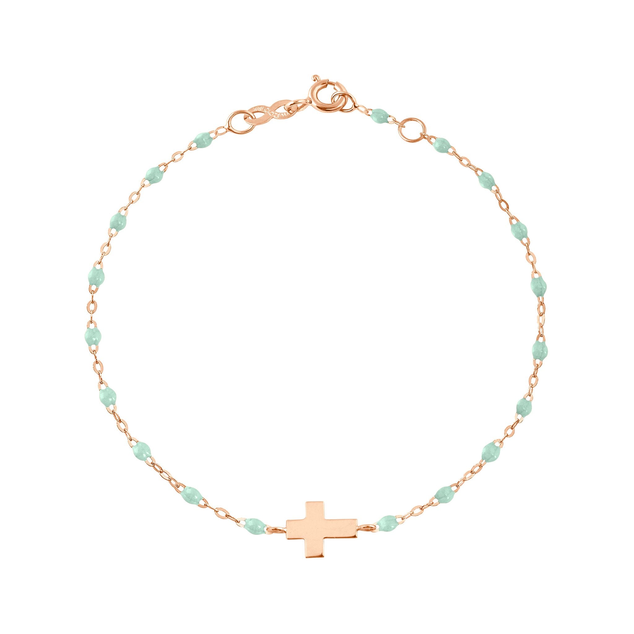 Gigi Clozeau - Cross Charm Classic Gigi Jade bracelet, Rose Gold, 6.7"