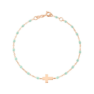 Gigi Clozeau - Cross Charm Classic Gigi Jade bracelet, Rose Gold, 6.7"