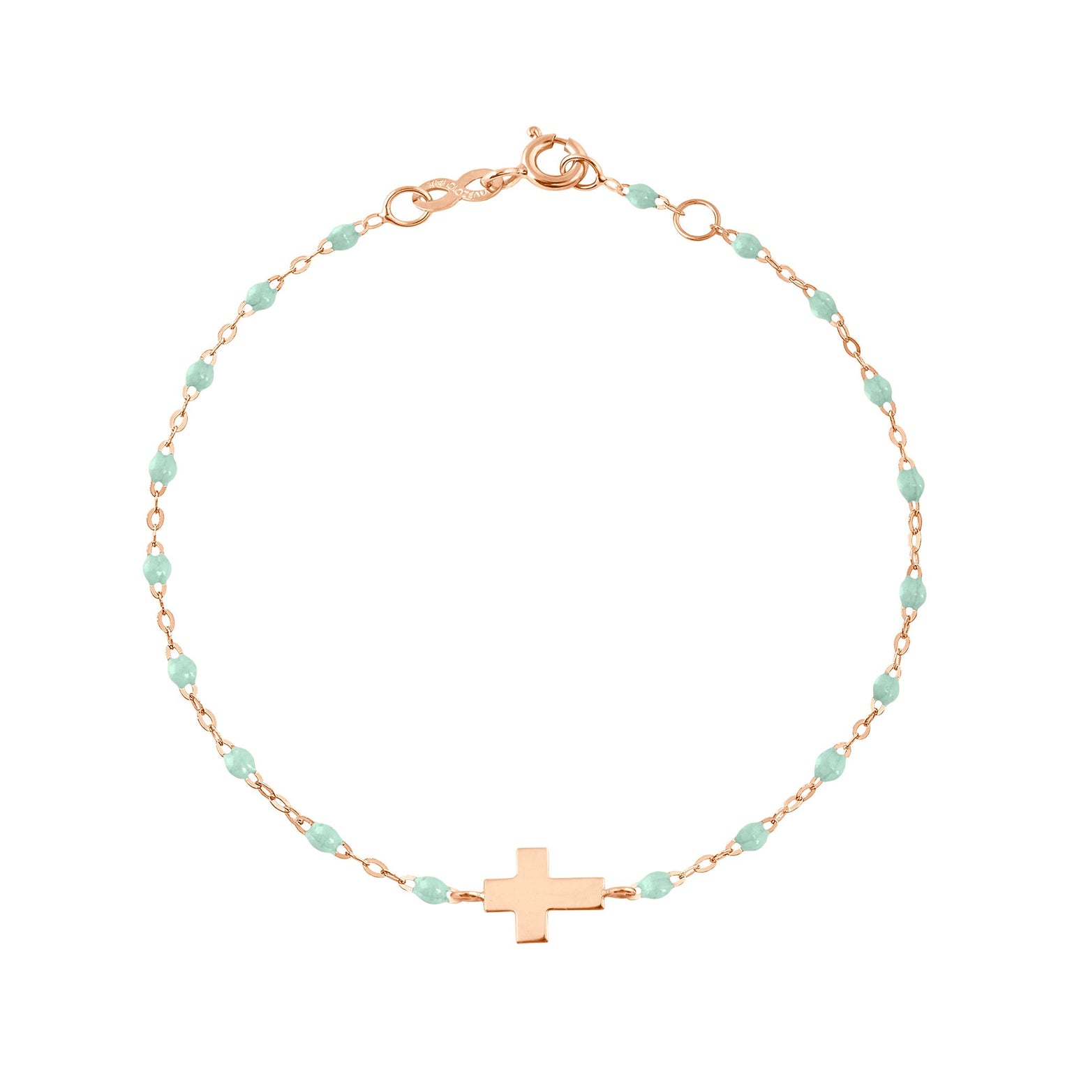 Gigi Clozeau - Cross Charm Classic Gigi Jade bracelet, Rose Gold, 6.7"
