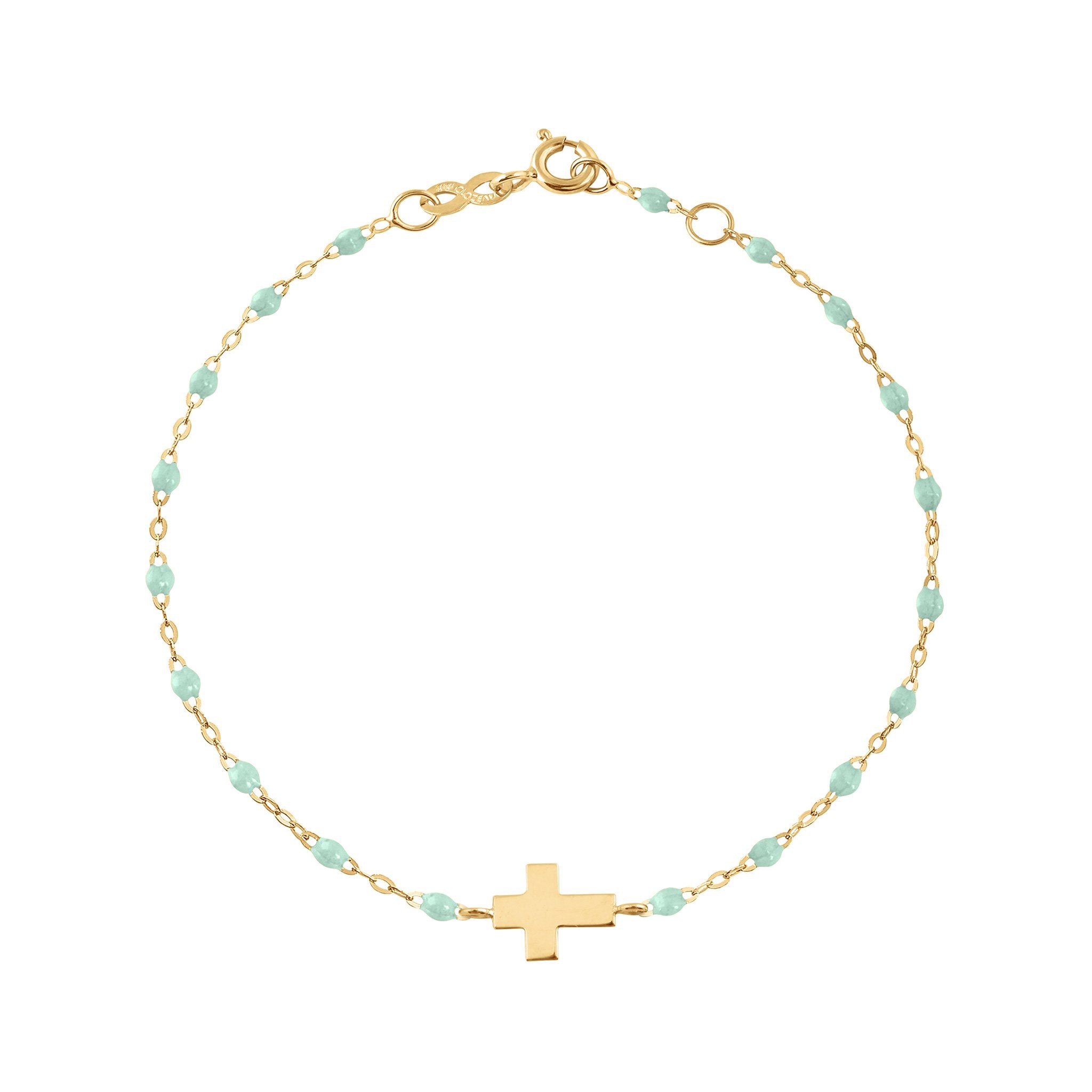 Gigi Clozeau - Cross Charm Classic Gigi Jade bracelet, Yellow Gold, 6.7"