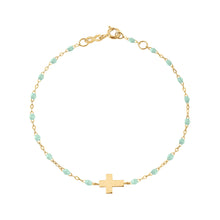 Gigi Clozeau - Cross Charm Classic Gigi Jade bracelet, Yellow Gold, 6.7"