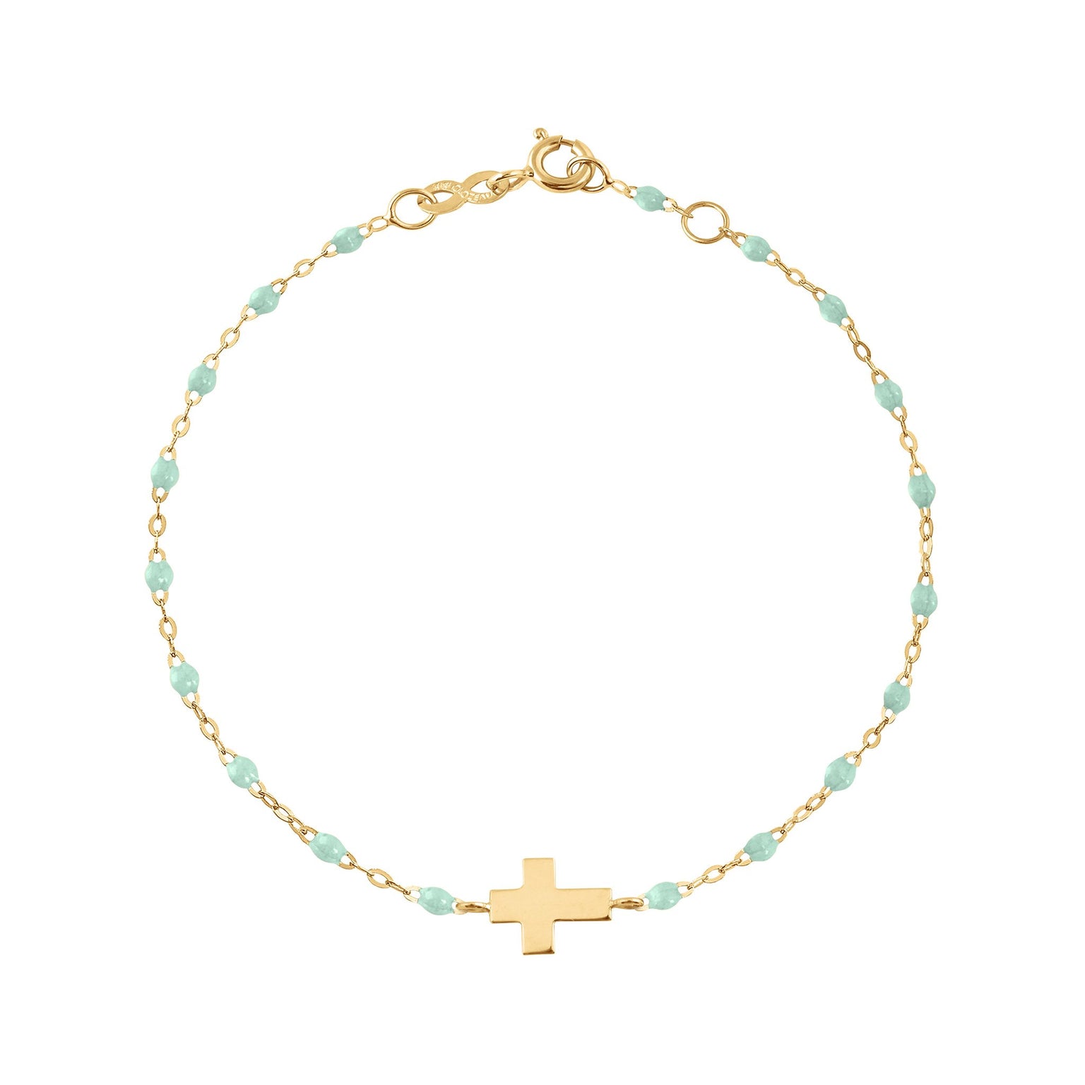 Gigi Clozeau - Cross Charm Classic Gigi Jade bracelet, Yellow Gold, 6.7"