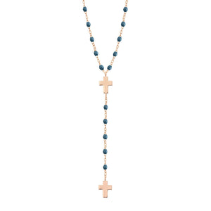 Gigi Clozeau - Cross Charm Classic Gigi Jeans rosary, Rose Gold, 16.5"