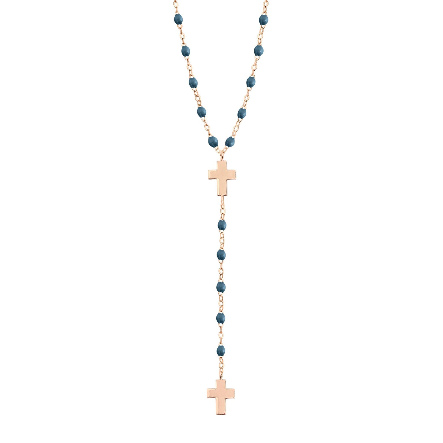 Gigi Clozeau - Cross Charm Classic Gigi Jeans rosary, Rose Gold, 16.5"