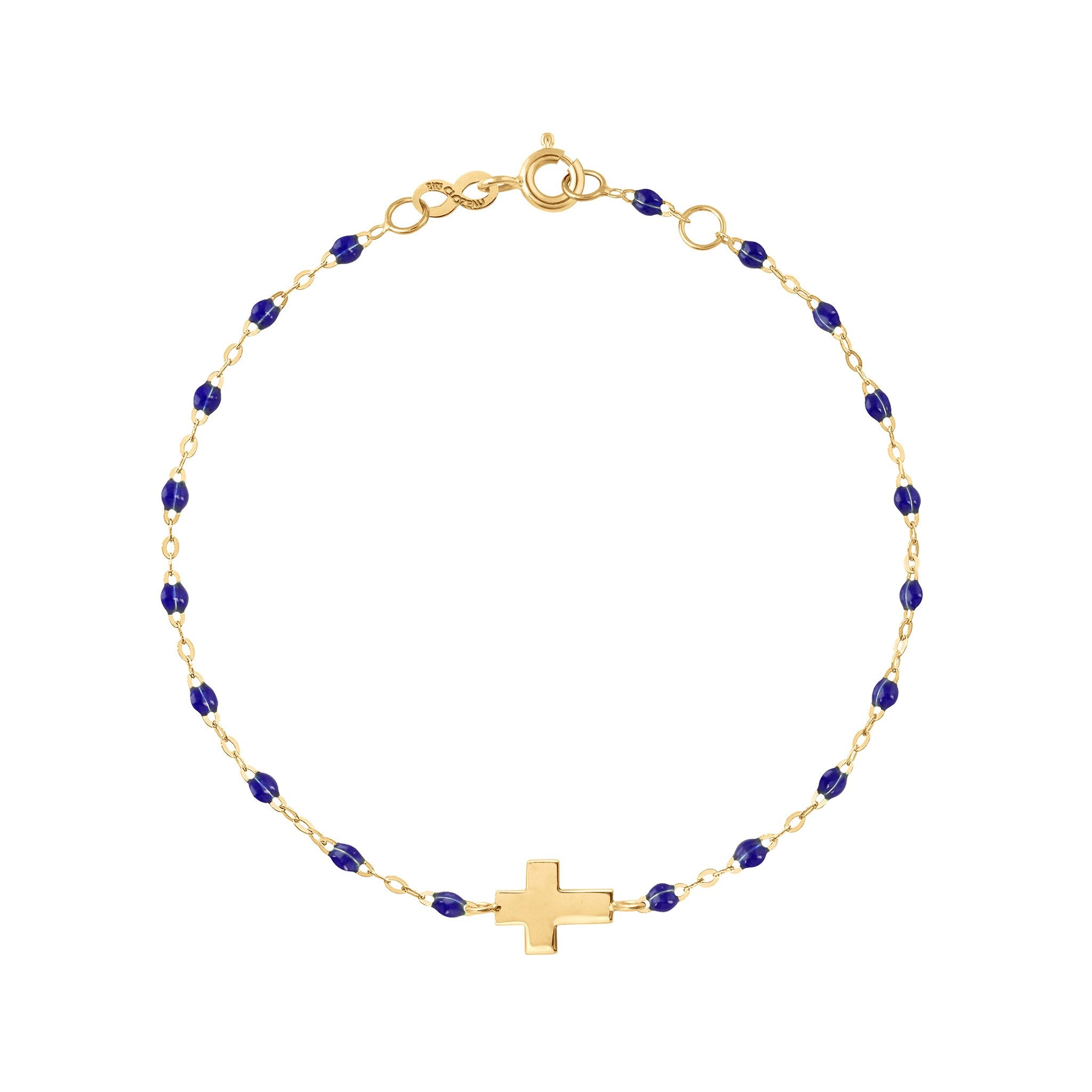 Gigi Clozeau - Cross Charm Classic Gigi Lapis bracelet, Yellow Gold, 6.7"