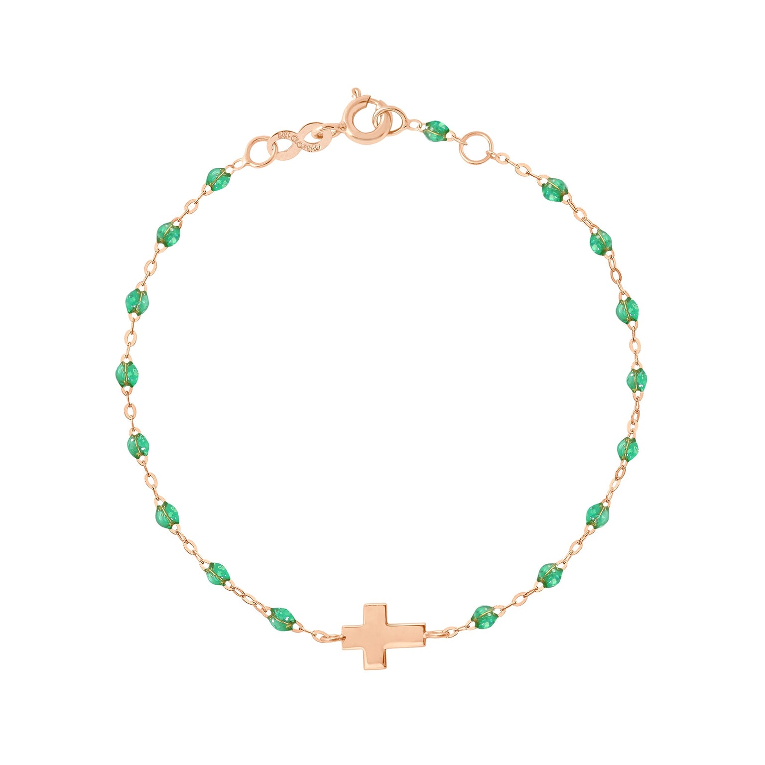 Gigi Clozeau - Cross Charm Classic Gigi Mint Bracelet, Rose Gold, 6.7"