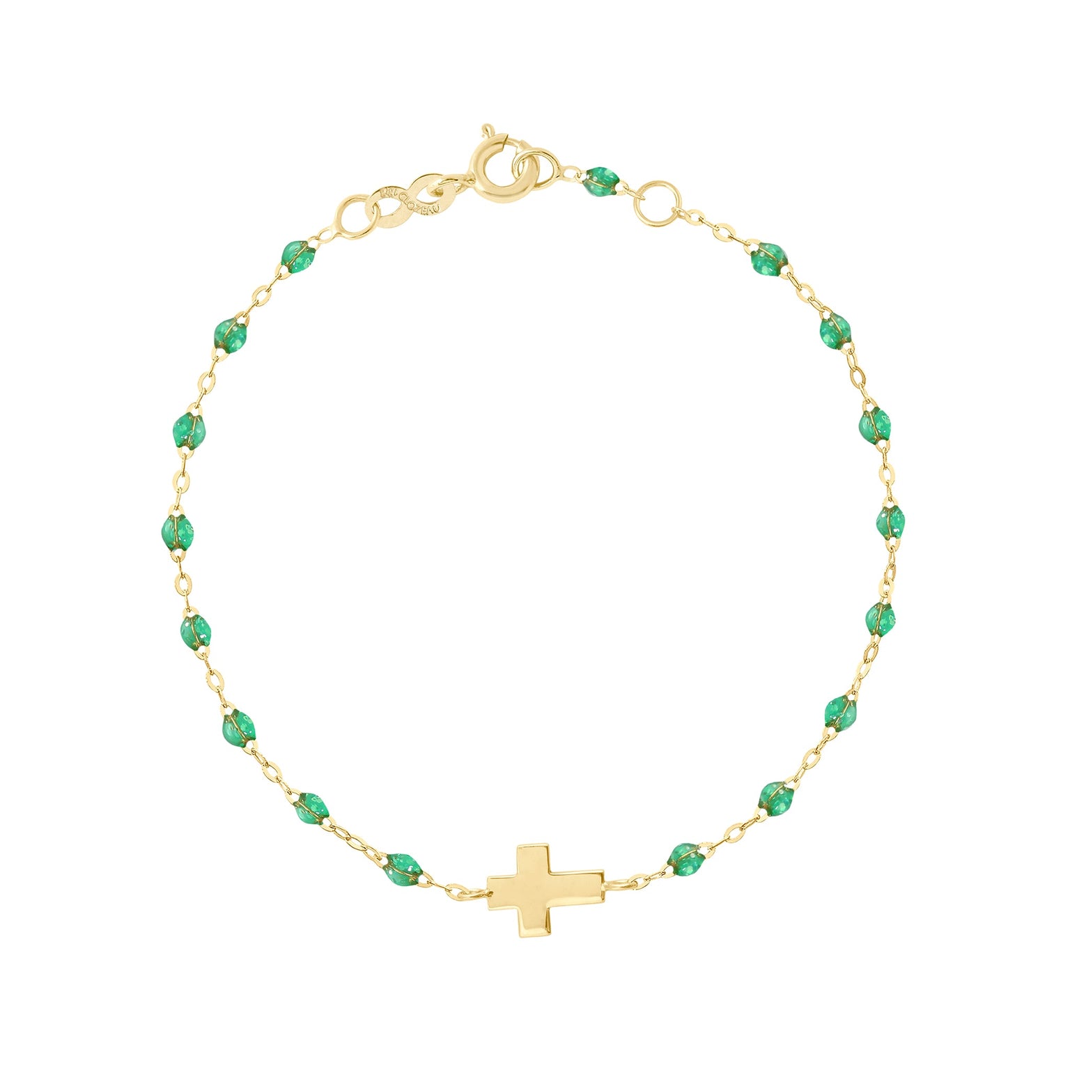 Gigi Clozeau - Cross Charm Classic Gigi Mint Bracelet, Yellow Gold, 6.7"