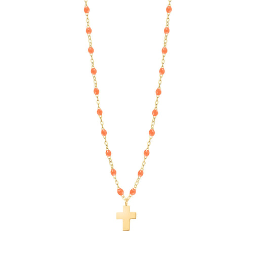 Gigi Clozeau - Cross Charm Classic Gigi Orange necklace, Yellow Gold, 16.5
